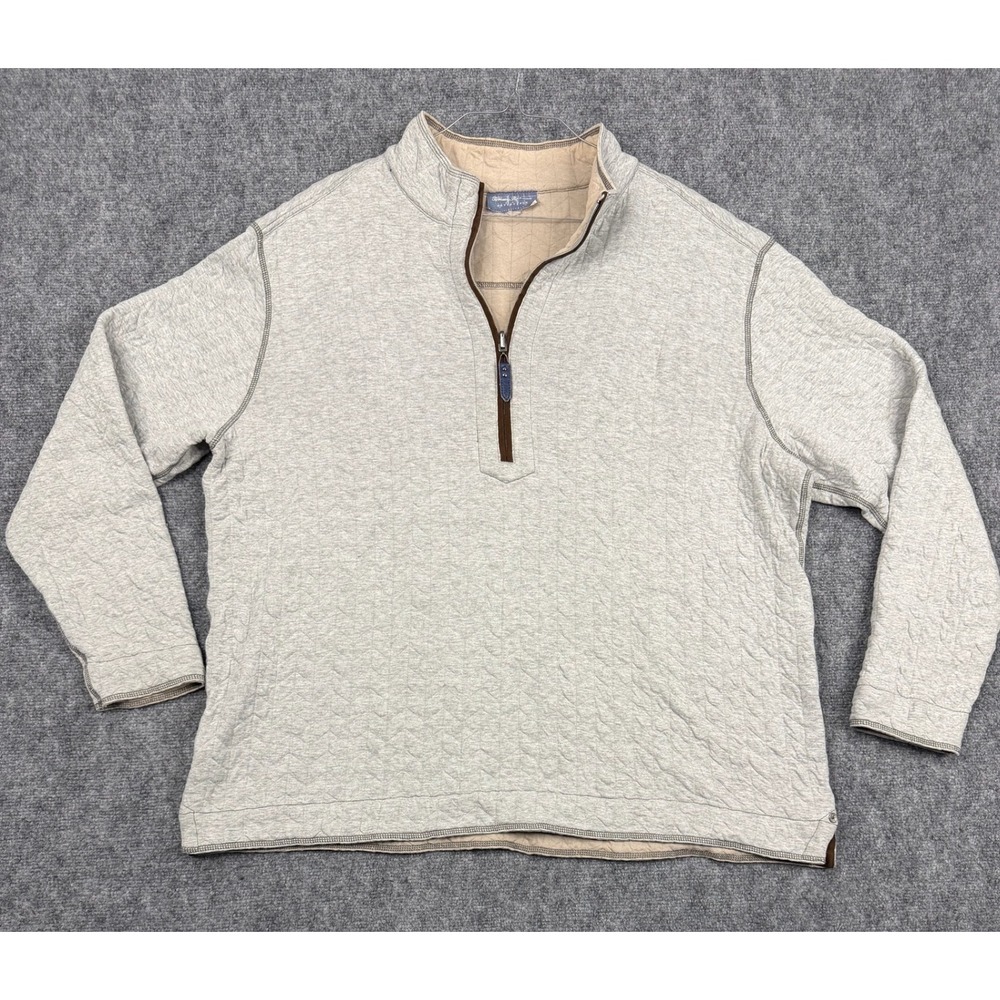 Tommy Bahama Reversible Quarter Zip Pullover Quilted Gray Tan T214748 Mens XL